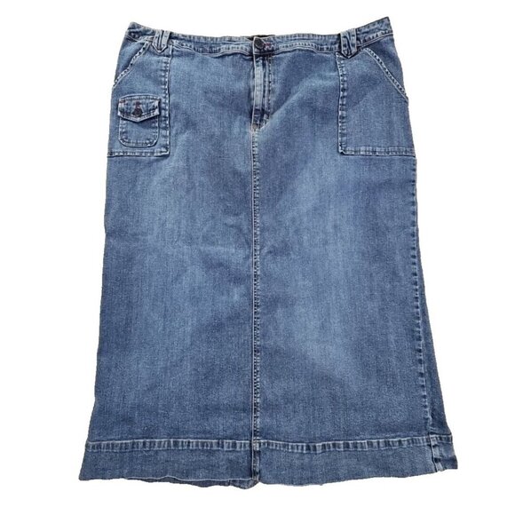 Venezia Jeans Cargo Denim Midi Skirt Back Slit Women's 24 (W42 L35) Pockets EUC - Picture 1 of 10